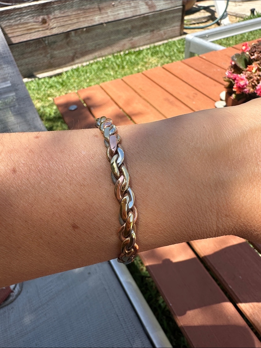 Tri-Tone Link Bracelet - Women Jewelry - Gold, Rose, Silver